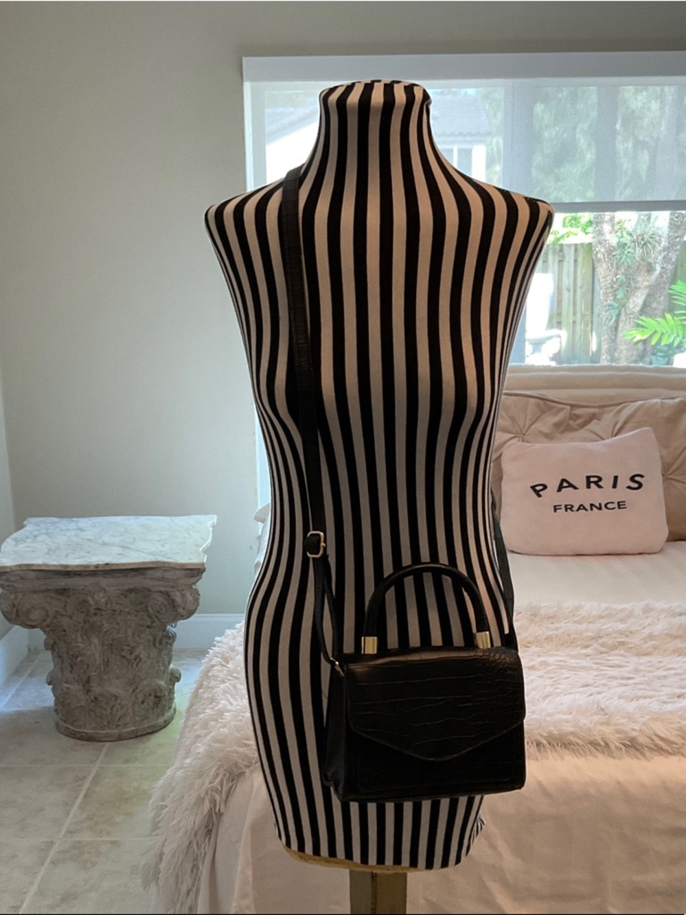 Primary Black Textured Crossbody Bag with Top Handle - Women